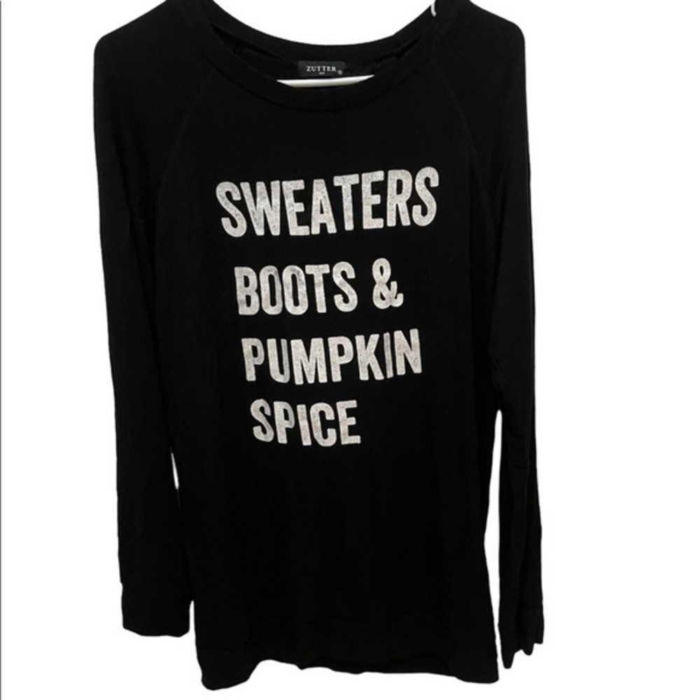 Zutter Black Sweaters Boots & Pumpkin Spice Graphic Long Sleeve Tee Shirt Medium